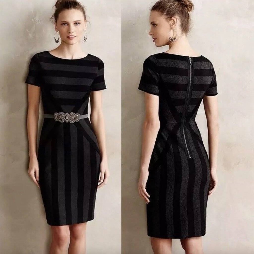 Anthropologie Maeve Striped Bodycon Dress; Black and Gray; 4